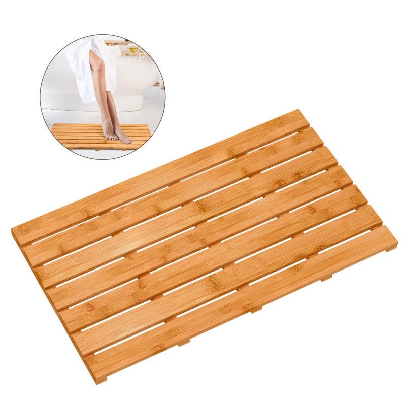 Bamfan Bamboo Wooden Bath Floor Mat for Luxury Shower - Non-Slip Bathroom Waterproof Carpet for Indoor or Outdoor Use (31.3 x 18.1 x 1.5 Inches) - Image 1